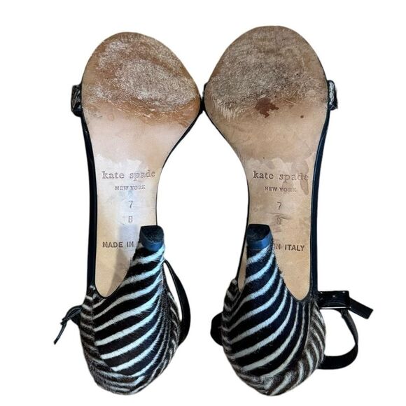 Revolve Kate Spade Hedy Pony Hair Leather Open Toe Ankle Strap Heels Sandals - Picture 7 of 12